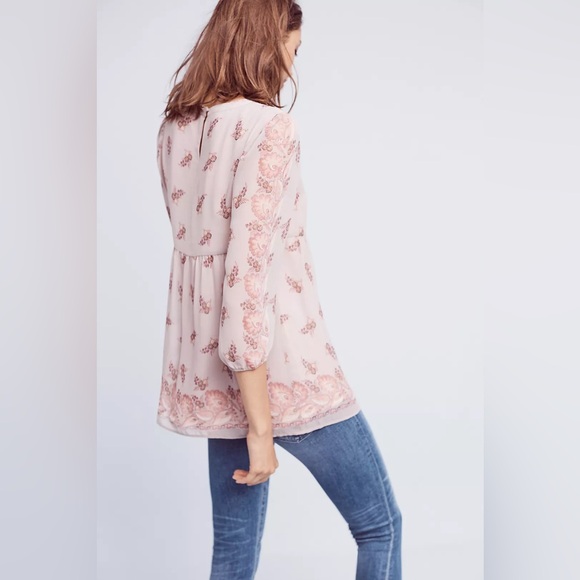 Anthropologie One September Fiora Floral Empire Top, Grey Size XL Pink Blush - Picture 2 of 12